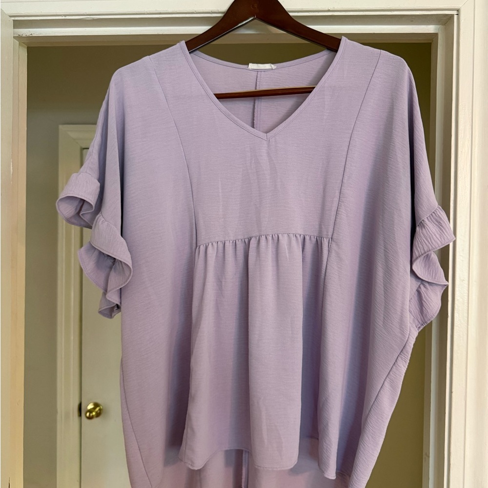 Lavender Ruffle Sleeve Women's Top